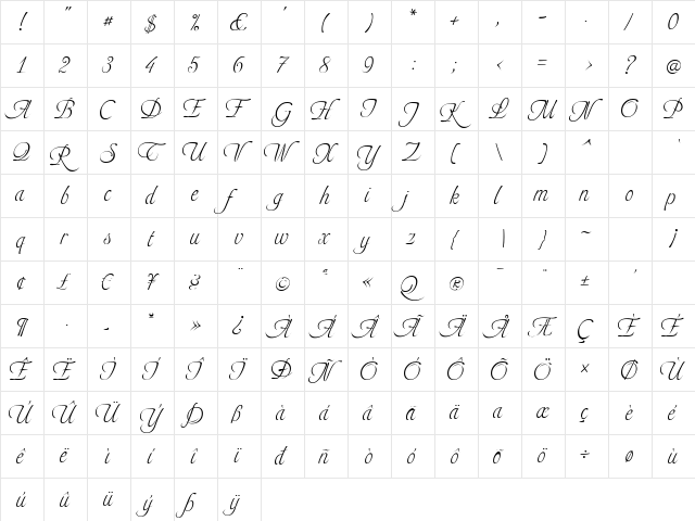 Marnie Regular Regular  glyph index