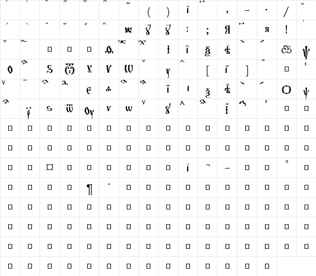 OrthodoxLoose Regular  glyph index