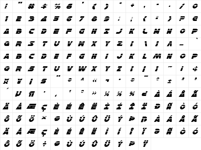 Han Solo Laser Italic Laser Italic  glyph index