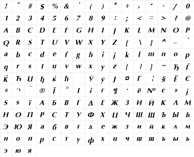 AGOpusHighResolution BoldOblique  glyph index