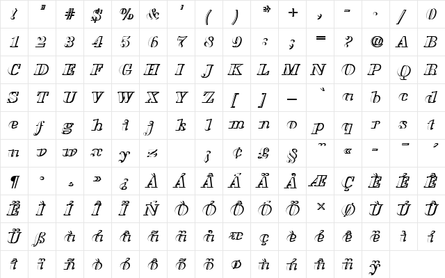 BauerBodDBolItaRe1 Regular  glyph index