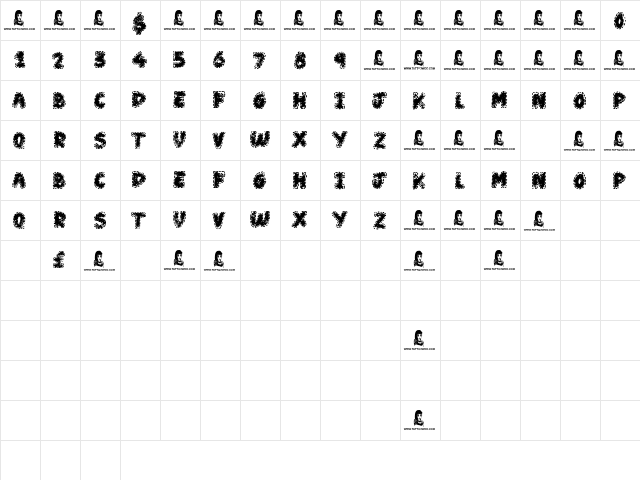 Wear and Tear Regular  glyph index