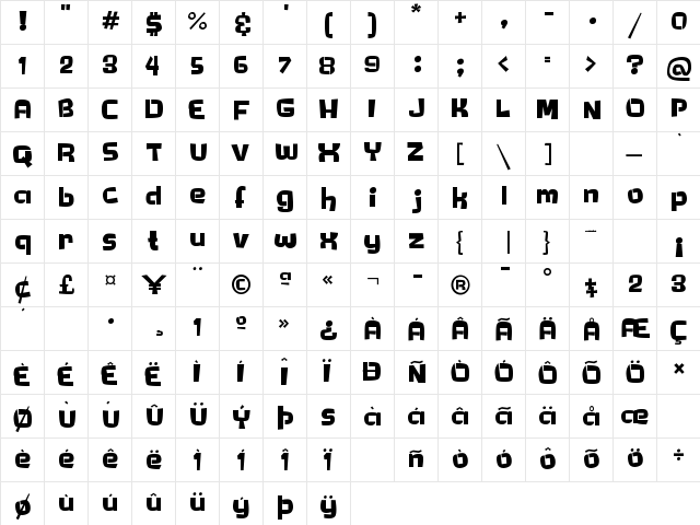 Timi Timi Regular  glyph index