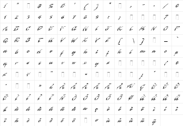 Laser Chrome Regular  glyph index