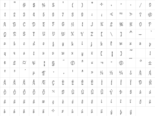 Brody24 Becker Regular  glyph index