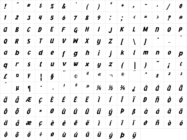 JacobyCondICG BlackItalic  glyph index