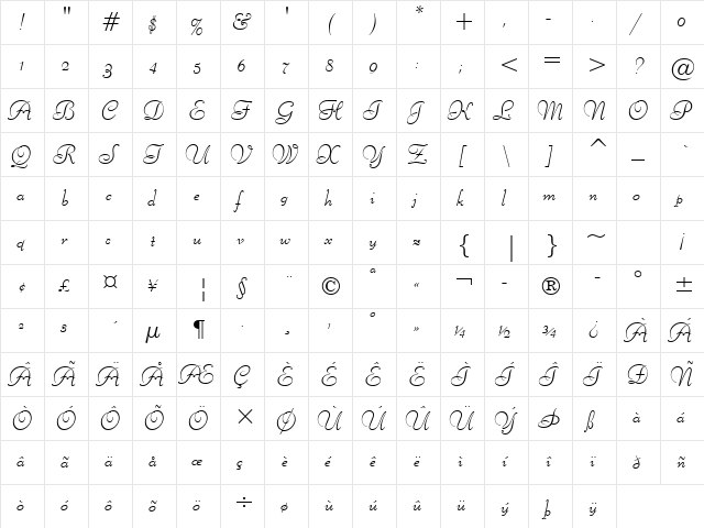 Liberty Regular  glyph index