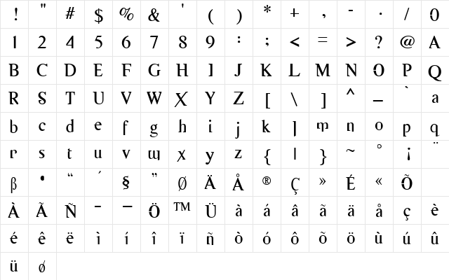 Underlight Regular  glyph index