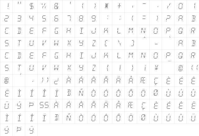 Minisystem Regular  glyph index