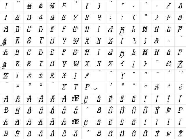 Instant Zen Expanded Italic Expanded Italic  glyph index