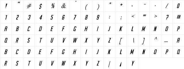 Seils Sans Italic  glyph index