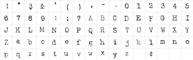 Hartings Plain  glyph index