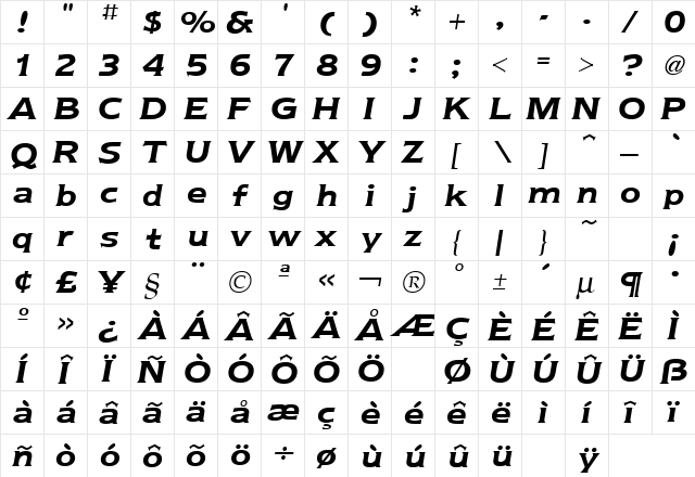 Newtext Italic  glyph index