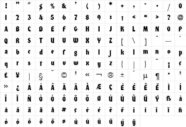 Honda Regular  glyph index