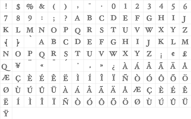 HoeflerText Engraved-Two  glyph index