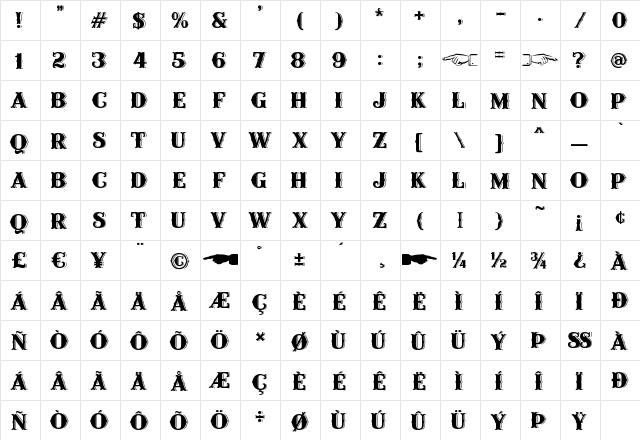 Miss Scarlett Regular  glyph index