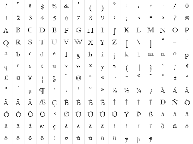 NicolasJensonSG Regular  glyph index