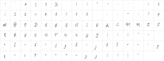 Gladiolus Script DEMO Regular  glyph index