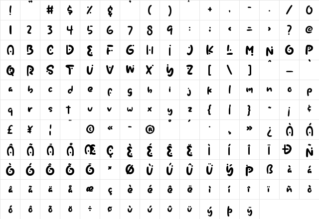 Monas Regular  glyph index