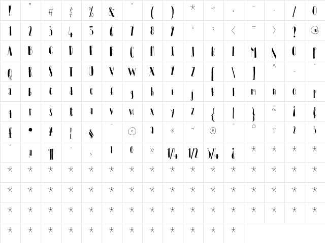 Tantamount DEMO Black  glyph index