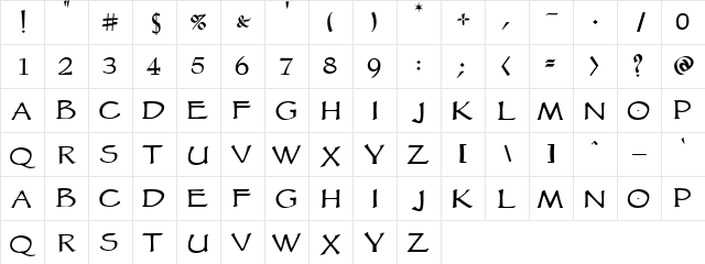 Victorian Regular  glyph index