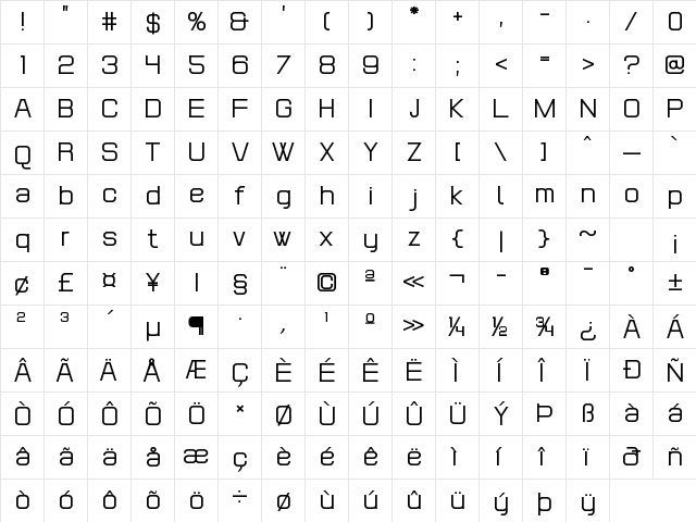 POE Headline Regular  glyph index