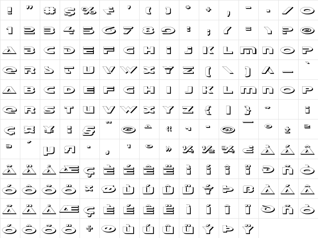 Galant Shadow Shadow  glyph index