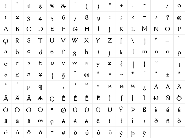 Mordred Bold  glyph index