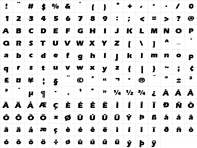 Eras LT Ultra Regular  glyph index