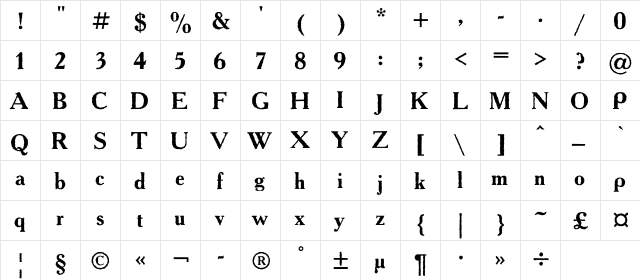 AcademyRoughC Regular  glyph index