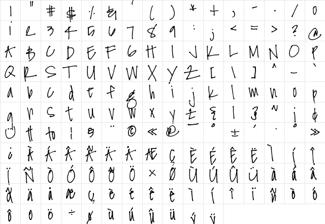 FG Nina Regular  glyph index