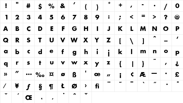 Fusion-Bold Regular  glyph index