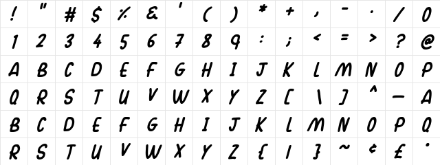 Walking Italic  glyph index