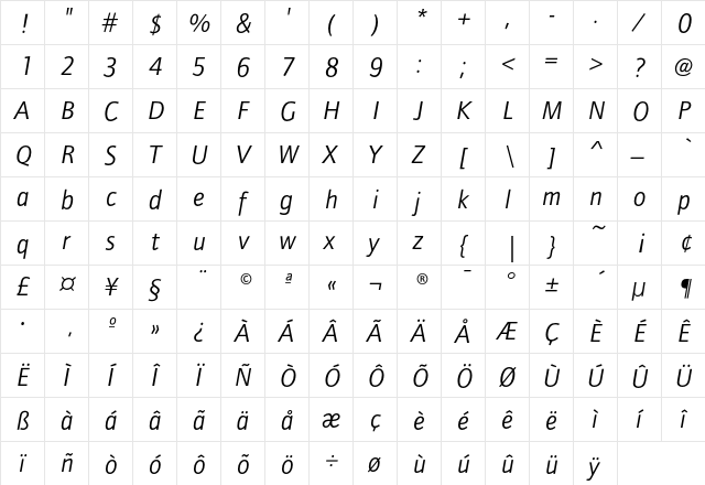 FoundryJournal-BookItalic Regular  glyph index