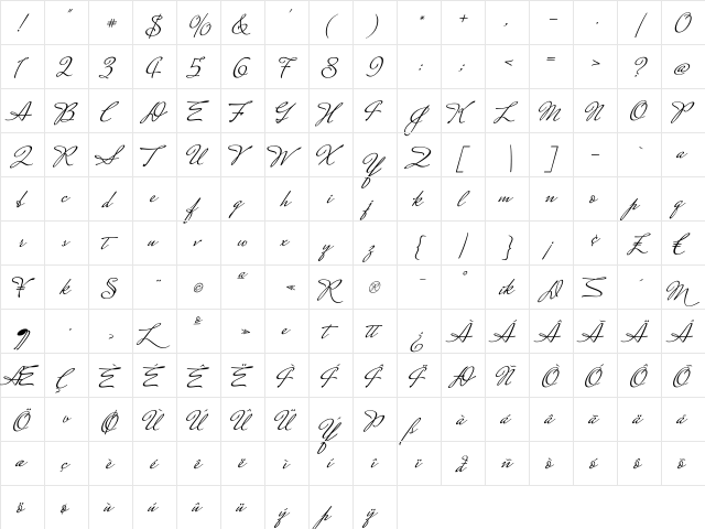 Mrs Saint-Delafield Regular  glyph index