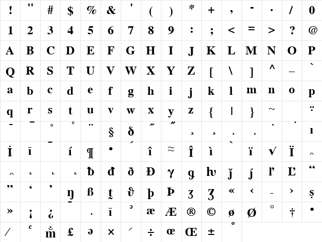 JAIS1 TTW Bold  glyph index