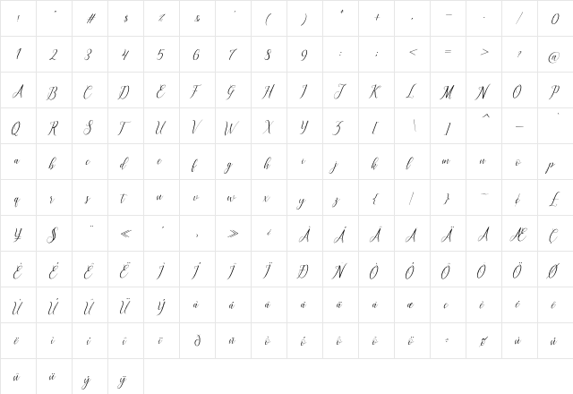 brillyo Slant  glyph index