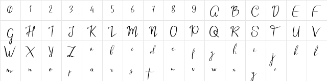 Jameela Regular  glyph index