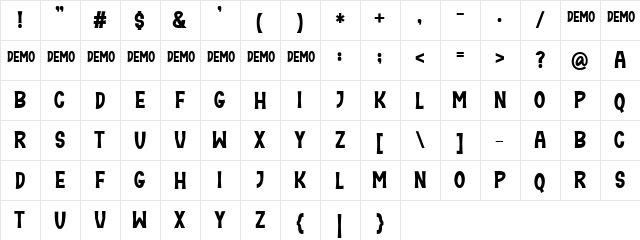Brave King Demo Regular  glyph index