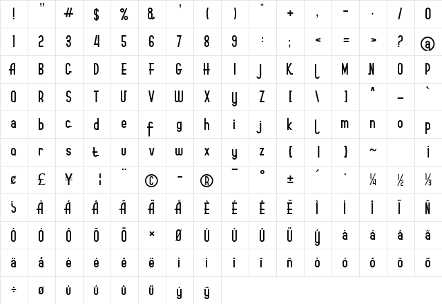 starblack Regular  glyph index