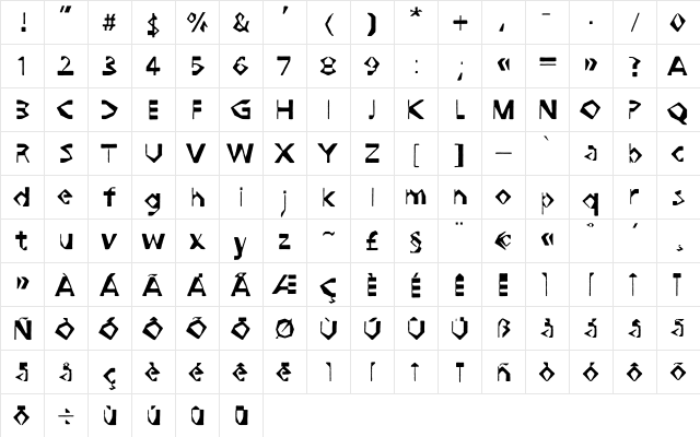 Assuri Regular  glyph index