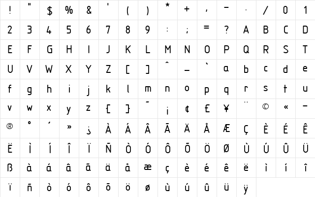 Isonorm MN Regular  glyph index