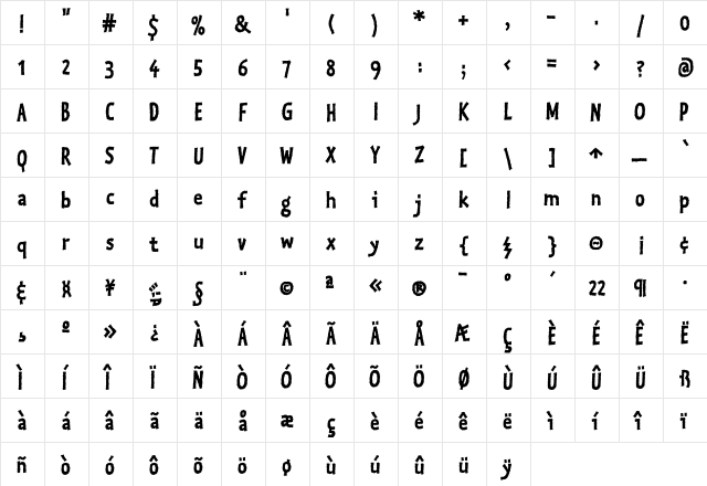 Kosmik BoldTwo  glyph index