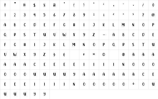 Honey Regular  glyph index