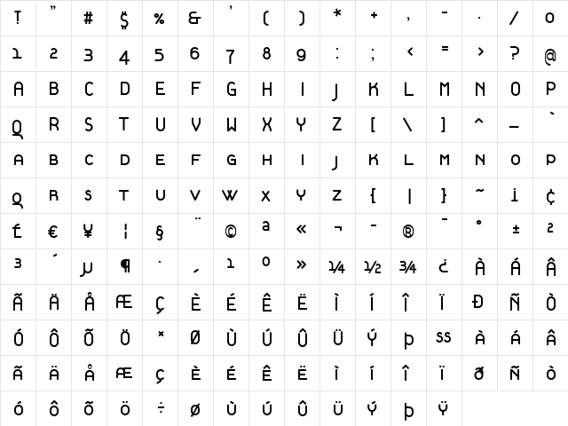 TantalusSmallCaps Regular  glyph index