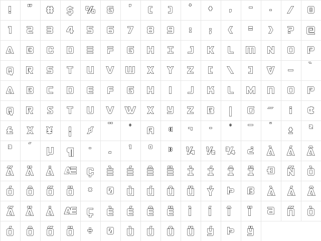 Astro Armada Outline Regular  glyph index