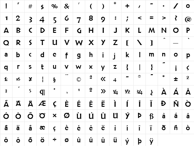 TFNeueneulndBooKOsf Normal  glyph index