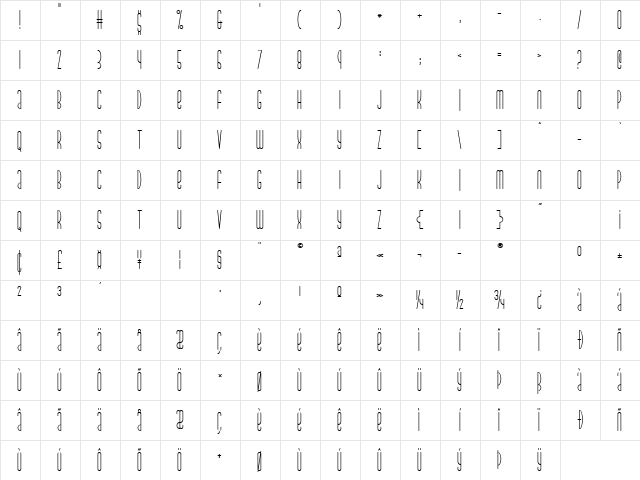 Parkland Regular  glyph index