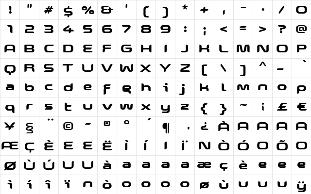 Snowslider Bold  glyph index