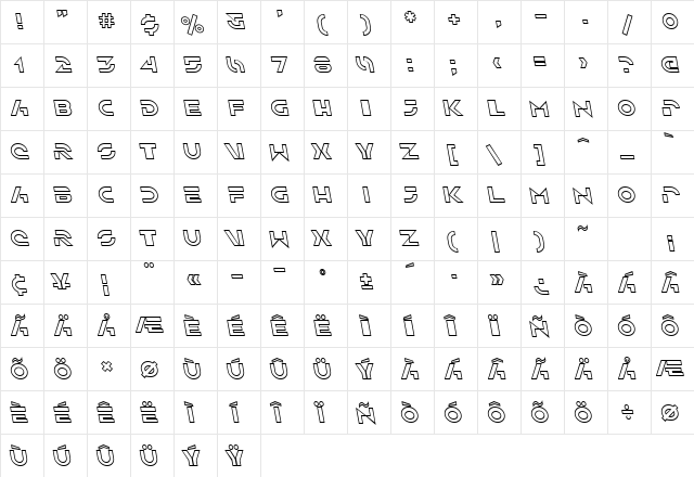 SF Solar Sailer Outline Italic  glyph index